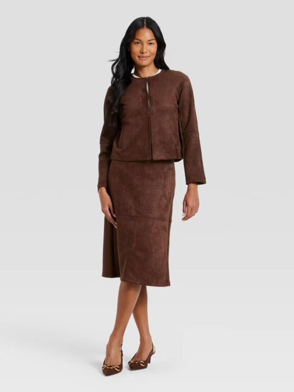Women's Suede Jacket - A New Day Brown L - Picture 2 of 3